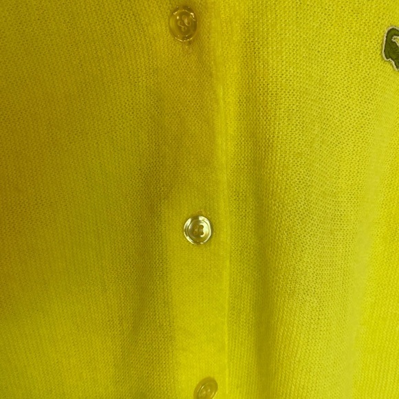 Vintage Lacoste 100% Wool Knit Oversized Button Up V-Neck Sweater Neon Yellow - Picture 5 of 11